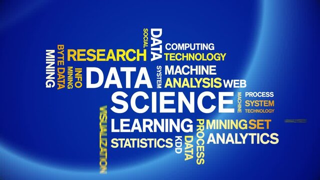 4k Data Science Animated Tag Word Cloud;Text Design big data Animation typography seamless loop.