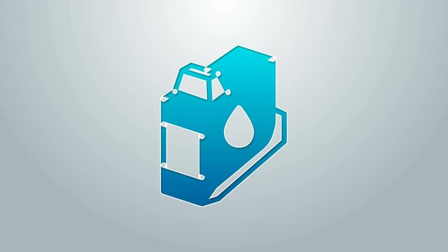 Blue line Printer ink cartridge icon isolated on grey background. 4K Video motion graphic animation