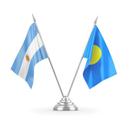 Palau and Argentina table flags isolated on white 3D rendering 