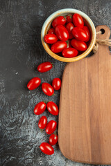 top view fresh red tomatoes on dark-light background ripe food health