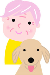 ほわほわタッチ、イラスト、ベクター、カット、かわいい、笑顔、女性、ペット、犬、お年寄り、老人、長生き、生き生き、dog、高齢者、パート ナー、飼う、飼育