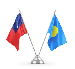 Palau and Samoa table flags isolated on white 3D rendering