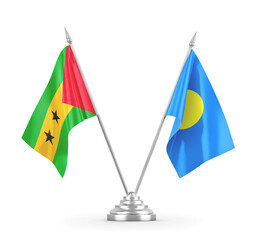 Palau and Sao Tome and Principe table flags isolated on white 3D rendering