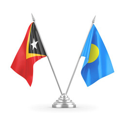 Palau and Timor-Leste East Timor table flags isolated on white 3D rendering