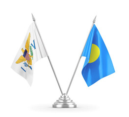 Palau and Virgin Islands United States table flags isolated on white