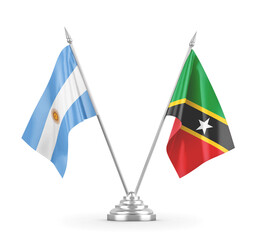 Saint Kitts and Nevis and Argentina table flags isolated