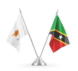 Saint Kitts and Nevis and Cyprus table flags isolated on white 3D rendering