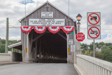 NEW  BRUNSWICK, CANADA - August 6, 2017: Entrance of of Hartland covered  bridge in New Brunswick....