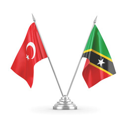 Saint Kitts and Nevis and Turkey table flags isolated on white 3D rendering
