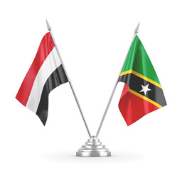 Saint Kitts and Nevis and Yemen table flags isolated on white 3D rendering