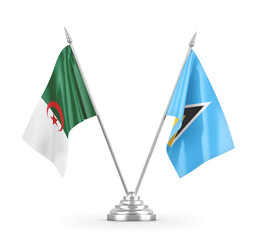 Saint Lucia and Algeria table flags isolated on white 3D rendering 