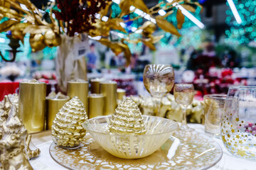 Christmas table decoration set in gold color 