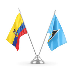 Saint Lucia and Ecuador table flags isolated on white 3D rendering