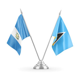 Saint Lucia and Guatemala table flags isolated on white 3D rendering