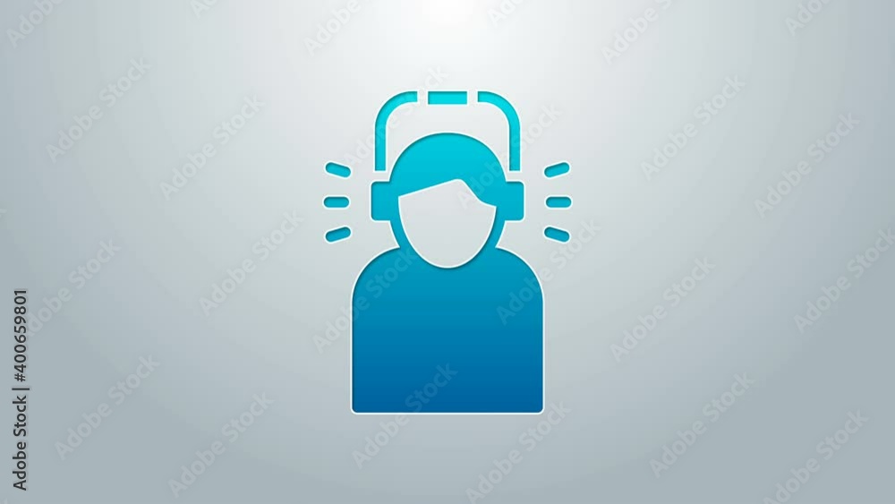 Sticker Blue line Man in headphones icon isolated on grey background. 4K Video motion graphic animation