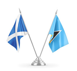 Saint Lucia and Scotland table flags isolated on white 3D rendering