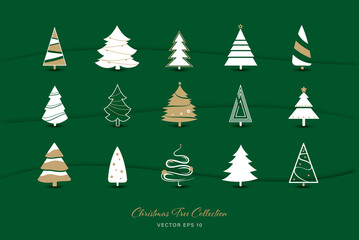 Obraz premium Modern Christmas tree icon set of 15 designs on green color background