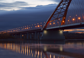 Bugrinskij bridge across the Ob river at night 