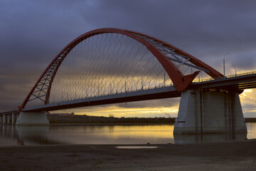 Bugrinskij bridge across the Ob river on the Golden dawn