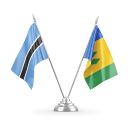 Saint Vincent and the Grenadines and Botswana table flags isolated 