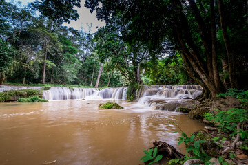 Beautiful waterfall in the forest at Chet Sao Noi Waterfall at  Saraburi province Thailand.