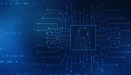 Closed Padlock on digital background, Technology security concept. Modern safety digital background. Lock Protection system, Cyber Security and information or network protection