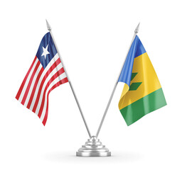 Saint Vincent and the Grenadines and Liberia table flags isolated
