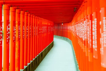 Light filtering roller blinds Red Fukutoku Inari Shrine in Shimonoseki City, Yamaguchi Prefecture