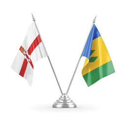 Saint Vincent and the Grenadines and Northern Ireland table flags isolated