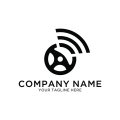 Vector car helm and wifi logo combination. Steering wheel and signal symbol or icon. Unique rudder and radio, internet logotype design template.