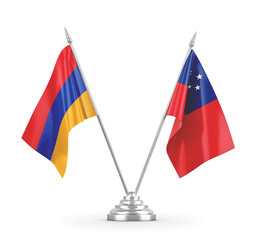 Samoa and Armenia table flags isolated on white 3D rendering 