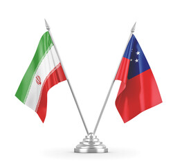 Samoa and Iran table flags isolated on white 3D rendering