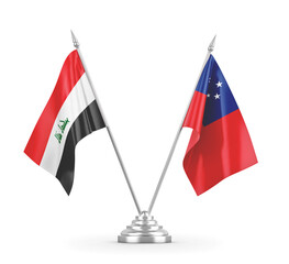 Samoa and Iraq table flags isolated on white 3D rendering