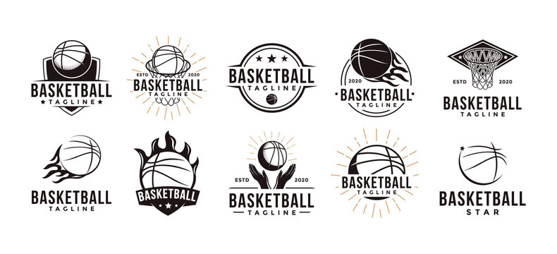 Set of Vintage Basketball sport team club league logo icon vector on white background