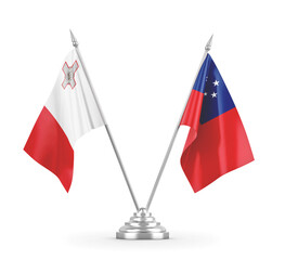 Samoa and Malta table flags isolated on white 3D rendering