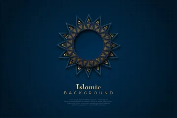 Fototapeten Islamic background with donker blue background © BerkahArt