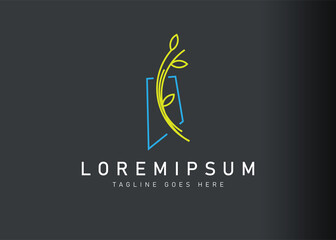 Fototapeta premium Plant stems logo design. Icon vector illustration of plant stems with rectangle frame. Modern logo design with line art style.
