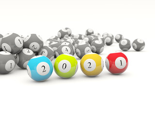 2021 New year lottery balls isolated on white