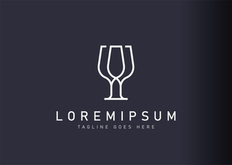 Wine glass logo design template. Icon vector illustration of stand cheers glass wine. Modern logo design with line art style.