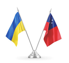 Samoa and Ukraine table flags isolated on white 3D rendering