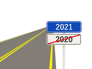 2021 New year symbol on a road sign