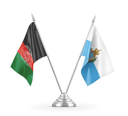 San Marino and Afghanistan table flags isolated on white 3D rendering 