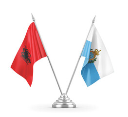 San Marino and Albania table flags isolated on white 3D rendering 