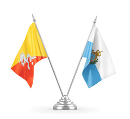 San Marino and Bhutan table flags isolated on white 3D rendering 