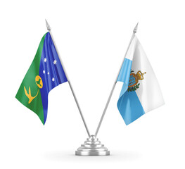 San Marino and Christmas Island table flags isolated on white 3D rendering