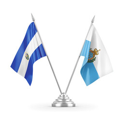 San Marino and El Salvador table flags isolated on white 3D rendering