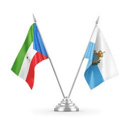 San Marino and Equatorial Guinea table flags isolated on white 3D rendering