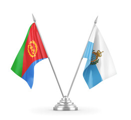 San Marino and Eritrea table flags isolated on white 3D rendering