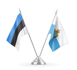 San Marino and Estonia table flags isolated on white 3D rendering