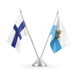 San Marino and Finland table flags isolated on white 3D rendering